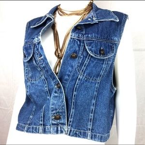 Vintage denim jacket blue jean sleeveless vest Top